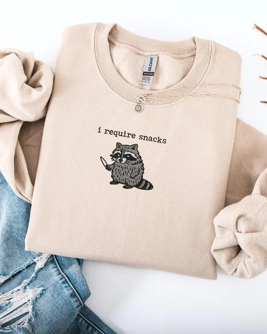 "I Require Snacks" Embroidered Sweatshirt