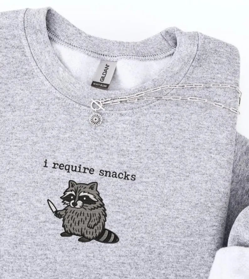 "I Require Snacks" Embroidered Sweatshirt