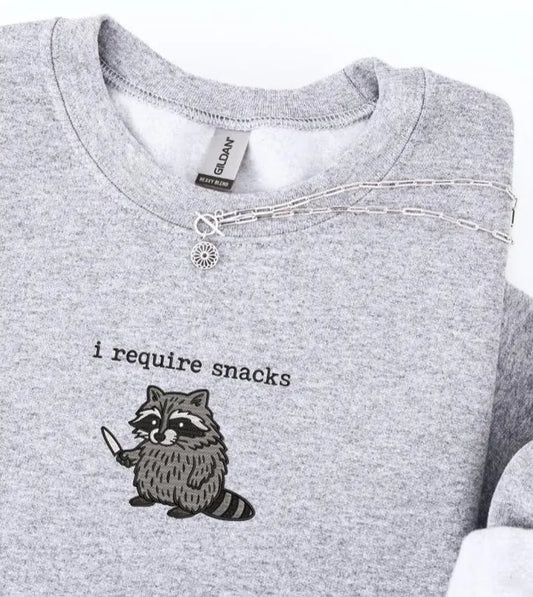 "I Require Snacks" Embroidered Sweatshirt